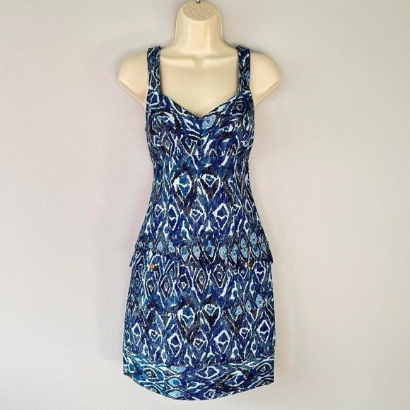 Maggy L Blue Jacquard Sleeveless Dress Size 2 - Picture 1 of 6